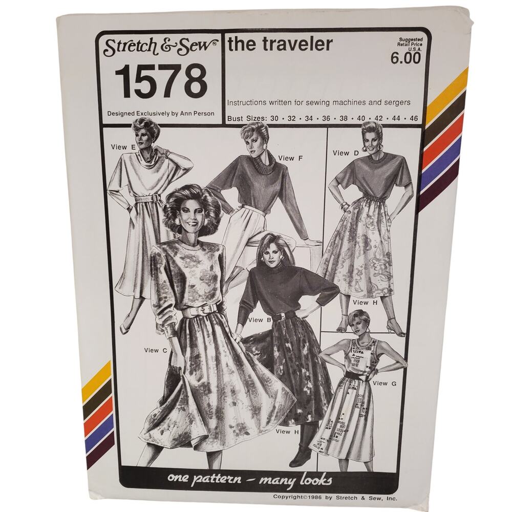 Stretch & Sew Mock Turtle Crew Cowl Neck Knit Dress Sewing Pattern UNCUT Vintage
